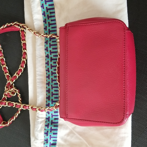Tory Burch Kira Leather Mini Chain Clutch & Convertible Crossbody, Carnation Red - Picture 7 of 14
